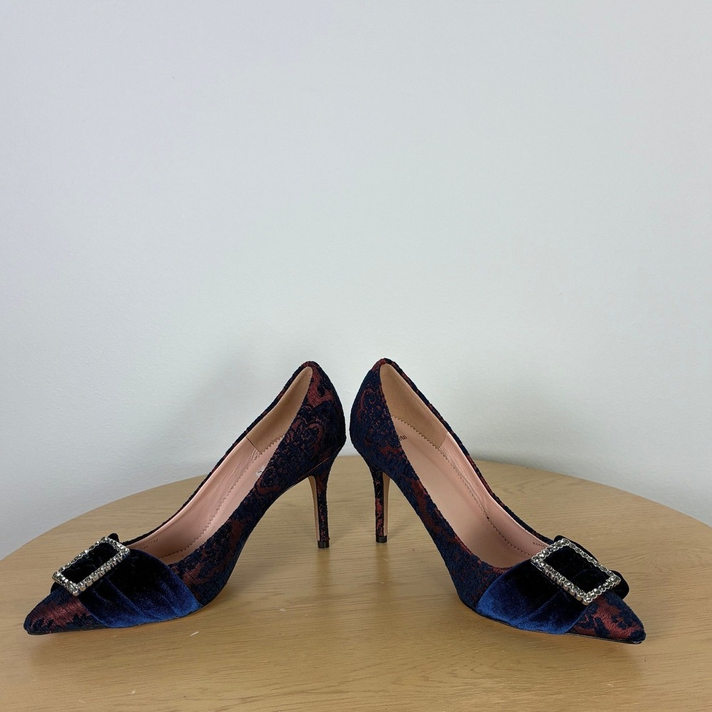 J. Crew Elsie Pump Women's 7 Velvet Brocade Rhinestone Bow Chic Formal Party - Picture 3 of 8
